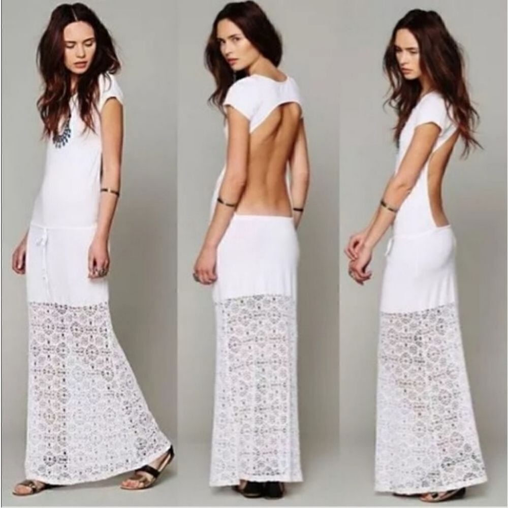 NEW Free People 2013 Nightcap Dreamcatcher Open Back Crochet Maxi Dress in White